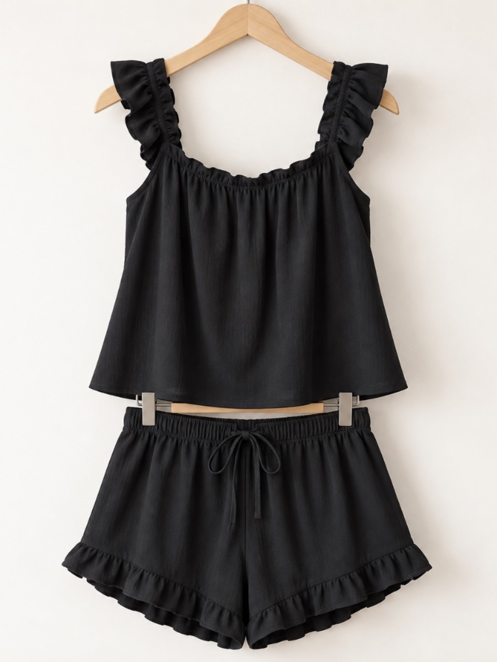 Black Ruffle Two-Piece Lounge Set - Picture 1 of 2